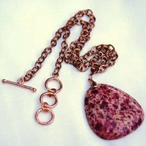 Handmade Magenta Sea Sediment Jasper Pendant & Copper Chain Necklace with Toggle